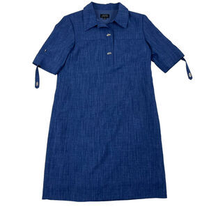 Tahari Arthur S. Levine A Blue Denim Look Turn-Lock Button Shift Dress Size 4